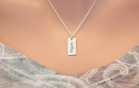 Sterling Silver Wifey Charm Necklace, Wife Necklace Silver, Gift for Bride, Wedding Gift Necklace, Wifey Pendant Necklace, Gift for Wife