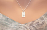 Lowercase Initial W Bar Necklace, Sterling Silver Small Letter W Charm Necklace, Engraved Initial W Pendant Necklace, Personalized Initial