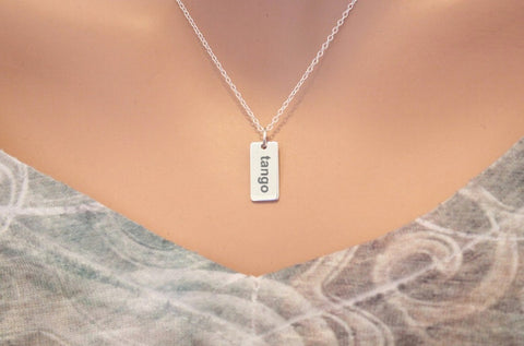 Sterling Silver Tango Charm Necklace - Choose Your Font, Tango Necklace, Tango Pendant Necklace, Tango Charm Necklace, Dance Necklace, Dance