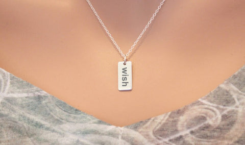 Sterling Silver Wish Charm Necklace - Choose Your Font, Wish Necklace, Wish Pendant Necklace, Wish Charm Necklace, Make a Wish Necklace