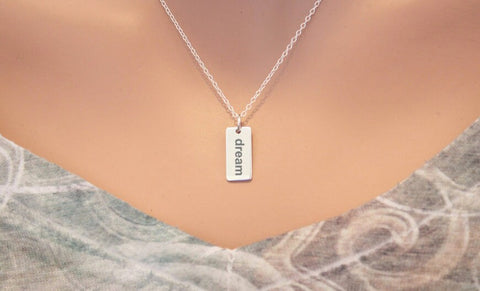 Sterling Silver Dream Charm Necklace - Choose Your Font, Dream Necklace, Dream Pendant Necklace, Dream Charm Necklace, Dreamer Charm, Dream