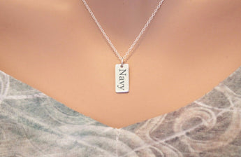 Sterling Silver Navy Charm Necklace, Military Necklace, Military Pendant Necklace, Navy Necklace, Engraved Navy Necklace, Navy Word Necklace