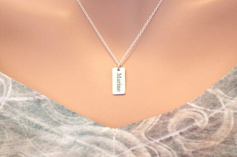 Sterling Silver Marine Charm Necklace, Marine Necklace, Marine Pendant Necklace, Gift for Marine, Marine Necklace for Women, Engraved Charm