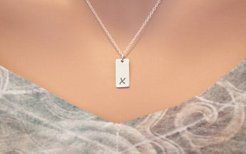 Lowercase Initial X Bar Necklace, Sterling Silver Small Letter X Charm Necklace, Engraved Initial X Pendant Necklace, Personalized Initial