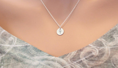 Tiny Capital T Charm Necklace Sterling Silver, Minimalist T Letter Necklace, Little T Initial Necklace, Initial T Necklace Silver, Tiny T