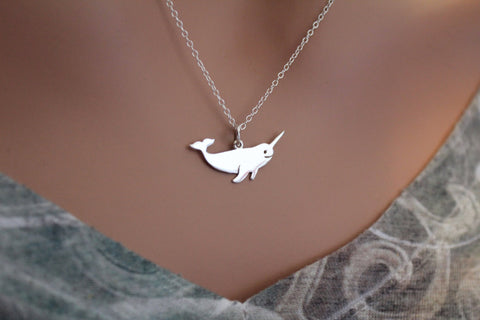 Sterling Silver Narwhal Charm Necklace, Silver Narwhal Charm Necklace, Unicorn of the Sea Narwhal Charm Necklace, Adorable Narwhal Necklace