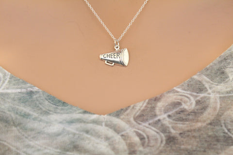 Sterling Silver Cheer Megaphone Charm - Sports Charms Necklace,  Cheer Megaphone Necklace, Cheer Pendant Necklace, Cheerleader Necklace