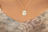 Sterling Silver Stylized Etched Face Charm Pendant Necklace, Stylized Etched Face Charm Necklace, Etched Female Face Pendant Necklace