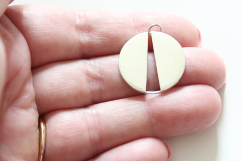 Sterling Silver Circle Pendant with Long Triangle Cutout, Geometric Statement Charm, Statement Charm, Circular Cutout Charm