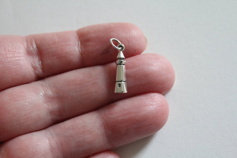 Sterling Silver Lighthouse Charm - Ocean Charm Necklace, Silver Lighthouse Charm Necklace, Beautiful Lighthouse Charm Necklace