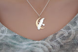 Sterling Silver Raven on a Bronze Moon Necklace, Silver Raven on a Bronze Moon Necklace,Silver Raven Necklace, Bird Necklace