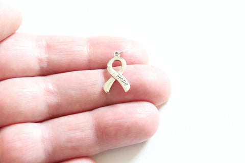 Sterling Silver Cancer Awareness Ribbon - Hope Charm, Silver Cancer Awareness Ribbon Hope Charm, Silver Breast Cancer Ribbon Charm Pendant