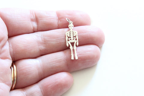 Sterling Silver Skeleton Charm Necklace, Silver Skeleton Pendant Necklace, Halloween Skeleton Charm Necklace, Spooky Skeleton Necklace