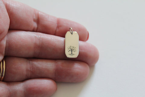 Sterling Silver Etched Tree of Life Rectangle Charm Necklace, Tree of Life Charm Necklace, Tree of Life Pendant Necklace
