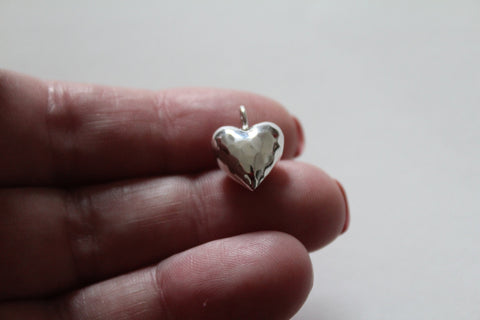 Sterling Silver Hammered 3D Heart Charm, 3D Hammered Heart Pendant, Hammered Heart Charm, 3D Heart Charm, Silver Hammered Heart Charm
