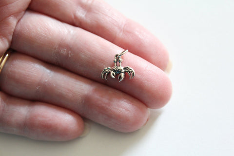 Sterling Silver Tiny Crab Charm Necklace, Silver Small Crab Charm, Small Silver Crab Charm, Adorable Small Crab Charm, Silver Crab Charm