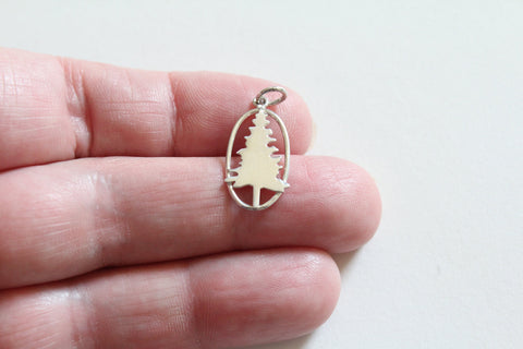 Sterling Silver Pine Tree Charm, Silver Pine Tree Pendant, Abstract Pine Tree Charm, Pine Tree Charm, Oval Pine Tree Charm, Tree Pendant