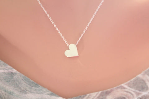Sterling Silver Large Heart Bead Charm Necklace, Large Heart Bead Charm Necklace, Simple Heart Bead Necklace, Silver Heart Bead Necklace