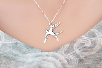 Sterling Silver Swallow Necklace, Silver Swallow Necklace, Swallow Necklace, Soaring Swallow Necklace, Soaring Swallow Pendant Necklace