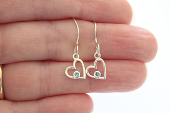 Sterling Silver Birthstone Heart March Aquamarine Crystal Earrings, Birthstone Heart March Aquamarine Earrings, Aquamarine Heart Earrings