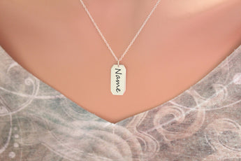 Sterling Silver Personalized Necklace, Custom Text Necklace, Name Necklace, Engraved Bar Necklace Silver, Personalized Engraved Necklace