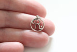 Sterling Silver Rustic Cursive Initial Charm Letter R Charm, Silver Rustsic Cursive Letter R Pendant,  Silver Cursive Letter R Charm