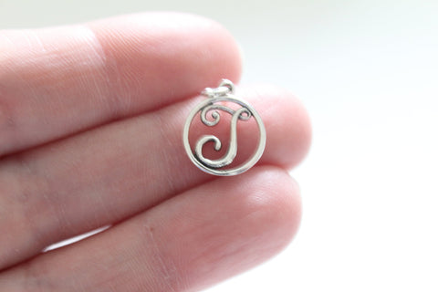 Sterling Silver Rustic Cursive Initial Charm Letter J Charm, Silver Rustsic Cursive Letter J Pendant,  Silver Cursive Letter J Charm