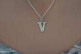 Sterling Silver Uppercase V Initial Charm Necklace, Sterling Silver Uppercase V Letter Necklace, Uppercase V Necklace, Uppercase V