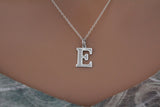 Sterling Silver Uppercase E Initial Charm Necklace, Sterling Silver Uppercase E Letter Necklace, Uppercase E Necklace, Uppercase E