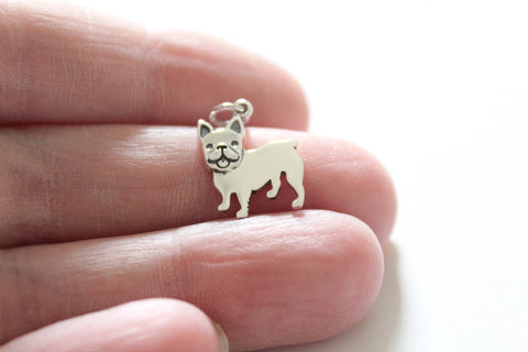 Sterling Silver French Bulldog Charm Necklace, Silver French Bulldog Pendant Necklace, French Bulldog Charm Necklace, Bulldog Necklace
