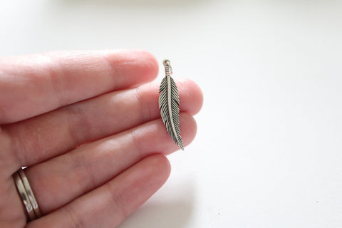 Sterling Silver Textured Feather Charm, Silver Textured Feather Charm, Textured Feather Charm, Feather Charm, Silver Feather Pendant