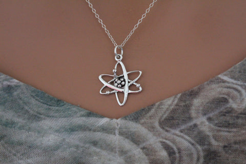 Sterling Silver Atom Charm Necklace, Silver Atom Charm Necklace, Atom Charm Necklace, Atom Pendant Necklace, Silver Atom Pendant Necklace