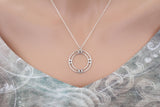 Sterling Silver Double Circle Charm with Granulation Necklace, Silver Double Circle Charm with Granulation Necklace, Double Circle Necklace