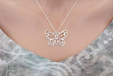 Sterling Silver Butterfly Pendant Necklace, Silver Large Butterfly Charm Necklace, Silver Openwork Butterfly Necklace, Butterfly Necklace