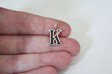 Sterling Silver Uppercase Oxidized K Initial Charm, Sterling Silver Uppercase K Letter Charm, Uppercase K Charm, Uppercase K Pendant