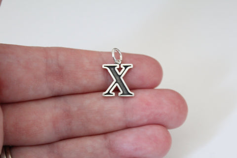 Sterling Silver Uppercase Oxidized X  Initial Charm, Sterling Silver Uppercase X  Letter Charm, Uppercase  X  Charm, Uppercase  X Pendant