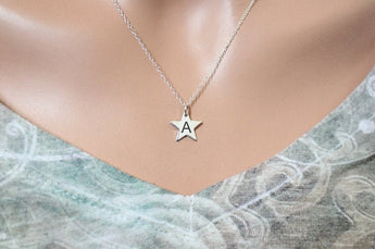 Sterling Silver Custom Initial A Star Necklace, Custom Engraved Letter A Star Necklace, Silver Engrave Initial A Star Necklace