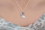 Sterling Silver Hare Charm with Bronze Star and Moon Necklace, Silver Rabbit Charm with Bronze Star and Moon Necklace, Bunny Necklace