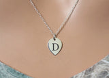 Sterling Silver Engraved D Teardrop Charm Necklace, Silver Personalized D Lotus Petal Charm Necklace, Initial D Necklace, Letter D Necklace