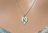 Sterling Silver Engraved K Teardrop Charm Necklace, Silver Personalized K Lotus Petal Charm Necklace, Initial K Necklace, Letter K Necklace