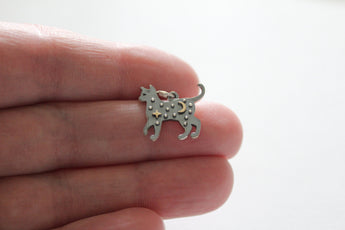 Sterling Silver Cat Charm with Bronze Star and Moon Pendant, Silver Cat Charm with Bronze Star and Moon Pendant, Cat Pendant, Cat Charm