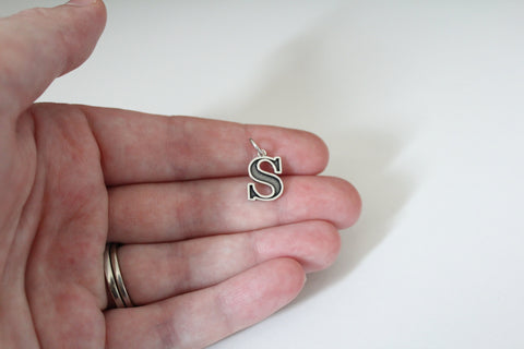 Sterling Silver Uppercase Oxidized S Initial Charm, Sterling Silver Uppercase  S Letter Charm, Uppercase  S Charm, Uppercase  S Pendant