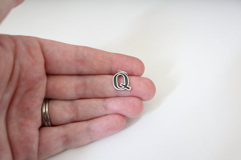 Sterling Silver Uppercase Oxidized Q Initial Charm, Sterling Silver Uppercase Q  Letter Charm, Uppercase Q Charm, Uppercase Q  Pendant