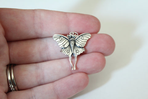 Sterling Silver Luna Moth Pendant, Silver Luna Moth Pendant, Luna Moth Pendant, Luna Moth Charm, Large Silver Luna Moth Charm, Moth Charm