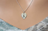 Sterling Silver Engraved K Teardrop Charm Necklace, Silver Personalized K Lotus Petal Charm Necklace, Initial K Necklace, Letter K Necklace