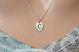 Sterling Silver Engraved C Teardrop Charm Necklace, Silver Personalized C Lotus Petal Charm Necklace, Initial C Necklace, Letter C Necklace
