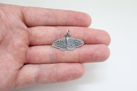 Sterling Silver Dimensional Moth Charm, Sterling Silver Dimensional Moth Pendant, Silver Dimensional Moth Charm, Dimensional Moth Pendant