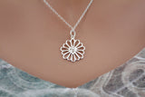 Sterling Silver Openwork Daisy Charm Necklace, Sterling Silver Openwork Daisy Necklace, Silver Openwork Daisy Charm Necklace, Daisy Necklace