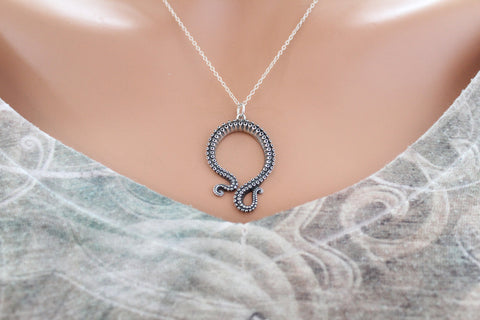 Sterling Silver Octopus Tentacle Pendant Necklace, Sterling Silver Octopus Tentacle Charm Necklace, Silver Octopus Tentacle Charm Necklace