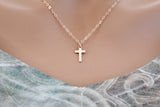 Rose Gold Small Cross Charm Necklace, Rose Gold Small Cross Necklace, Rose Gold Cross Necklace, Gold Cross Charm Necklace, Cross Necklace
